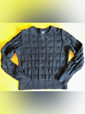 GAP Black Cable‎ Open Knit Sweater Long Sleeve 100% Cotton Women's Size Small